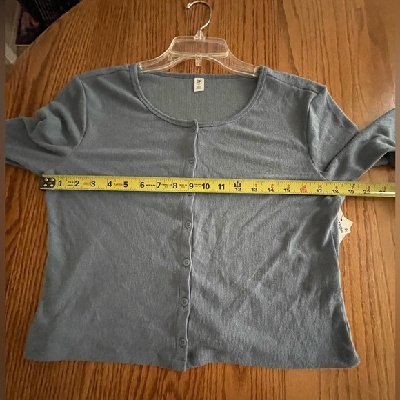 BP Crop Top Rib Knit Crewneck Long Sleeve Button Up  Front Color Blue Sz XL NWT - Picture 6 of 8